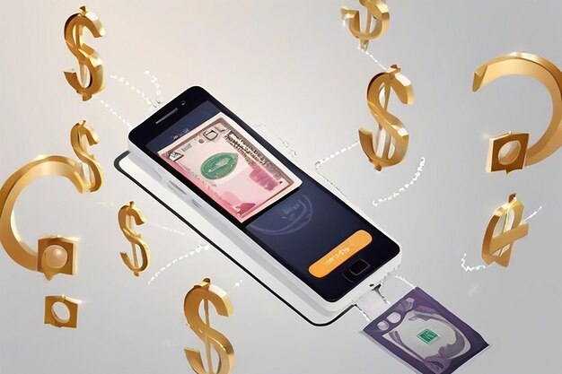 Photo international currency transfer payment via a smartphone using a smartphone vector illustration of money concept