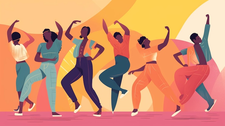 Photo international dance day illustrative banner with different dance moves on white background