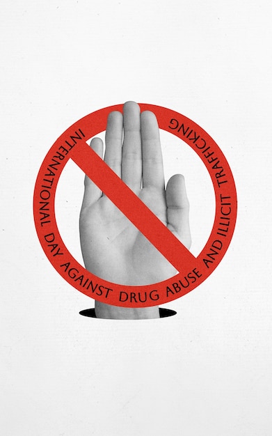 薬物乱用と違法な麻薬取引との国際デー コラージュ