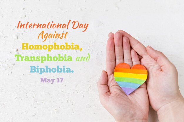 International Day Against Homophobia Transphobia and Biphobia May 17 Heart with rainbow LGBT flag