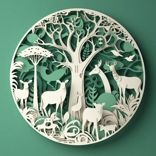 International day for biological diversity with tree and animals paper cut style Generative Ai