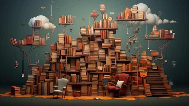 International Day of Books and Copyrights 23th April 3D Cartoon Generative AI