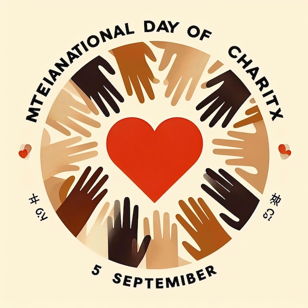 Photo international day of charity 5 september the concept of people supporting each other many different peoples hands showing heart symbol vector flat illustration