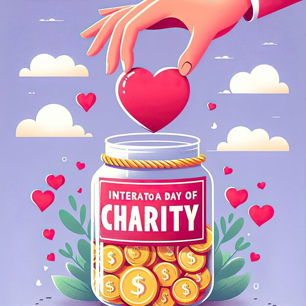 Photo international day of charity vector illustration on 5 september with donation package love concept background in flat cartoon hand drawn templates