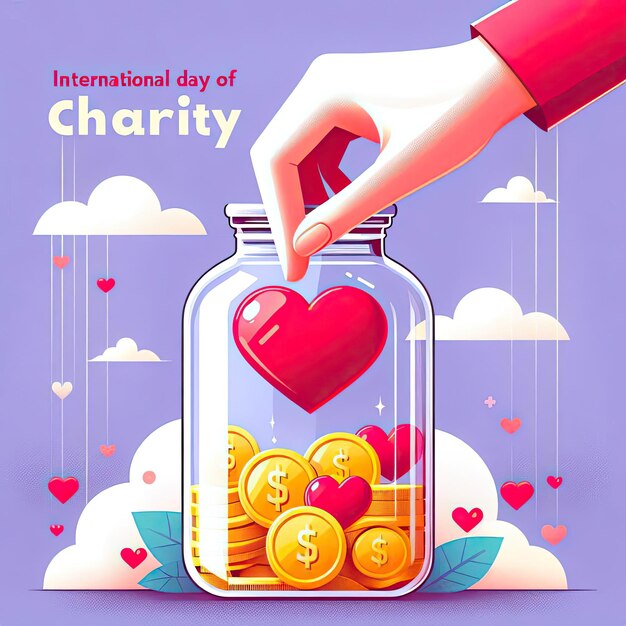Photo international day of charity vector illustration on 5 september with donation package love concept background in flat cartoon hand drawn templates