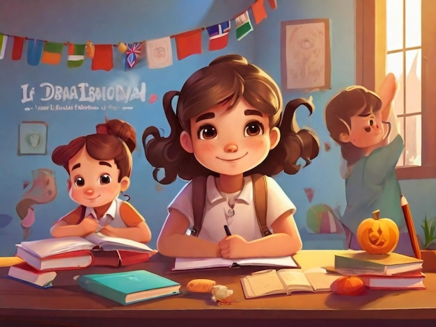 International day of education in cartoon style