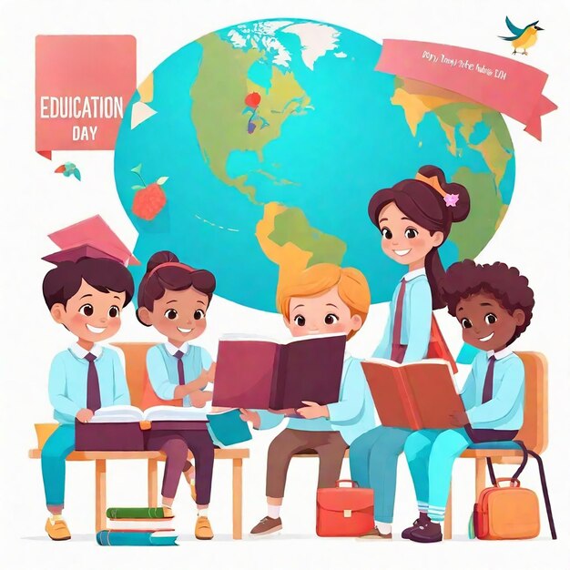 국제 교육의 날 국제 교육의 날 평평한 일러스트레이션