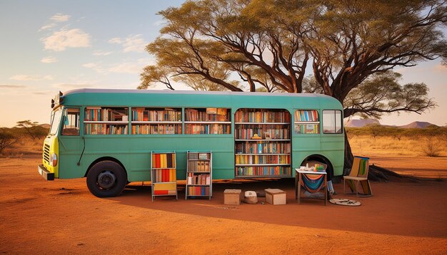 International day of education a mobile library or book bus visiting remote communities showcasing