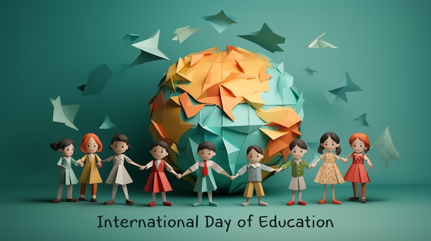 Photo international day of education poster origami style