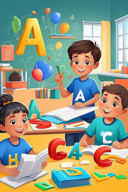 International day of education with kids and alphabet letters at class