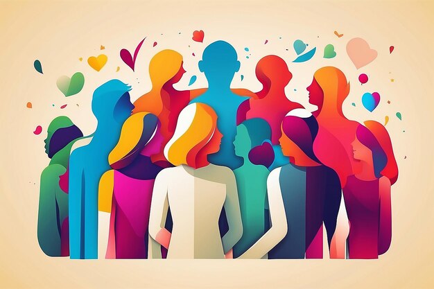 International day of friendship illustration group of people abstract icon multicolored people