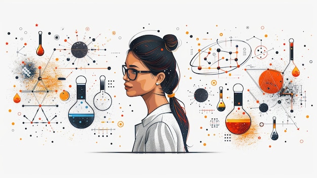 Photo international day of women and girls in science with a creative illustration of a fe