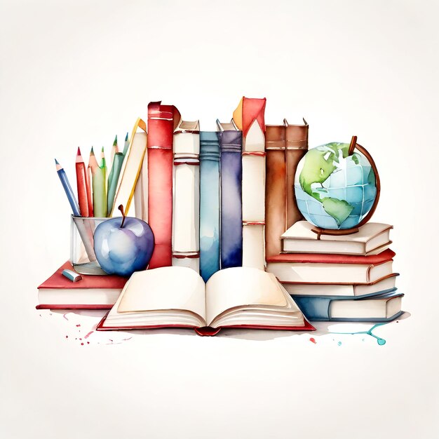 Photo international education day books watercolor back to school