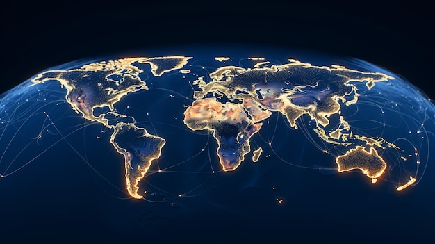 International flight routes above earth