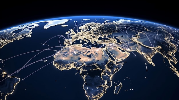 International flight routes above earth