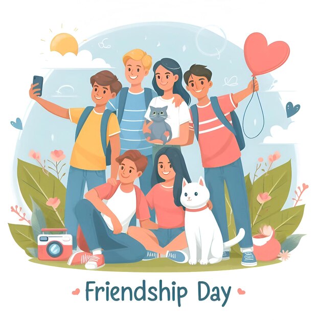 Photo international friendship day background banner poster with six people group
