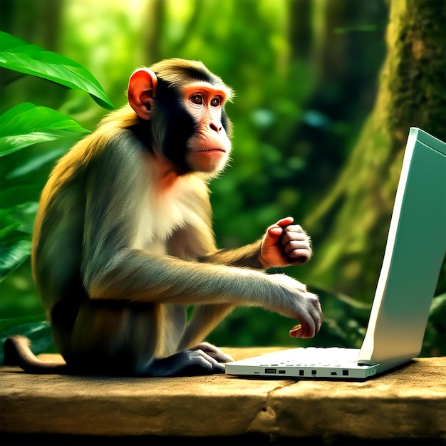 International Internet Day Computer with Monkey