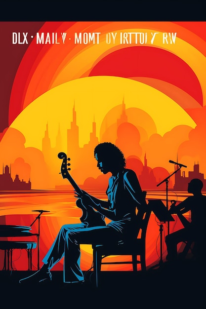 International jazz day with musicians on stage multi colors colorful international posters stage