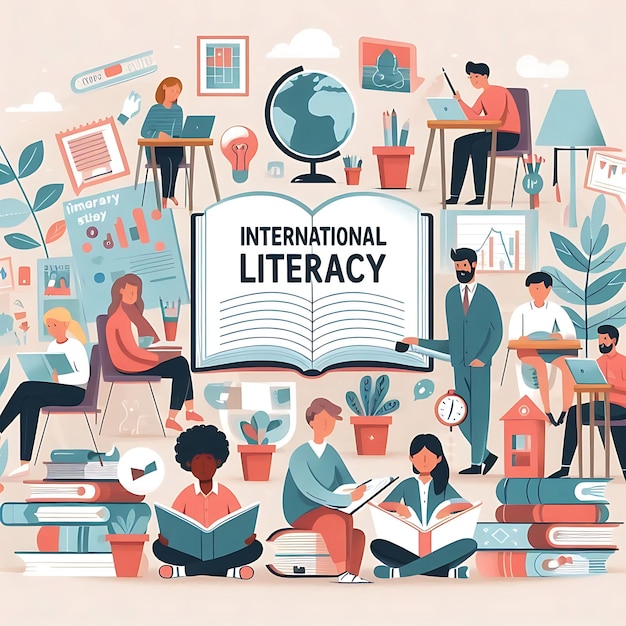 Photo international literacy day flat illustration