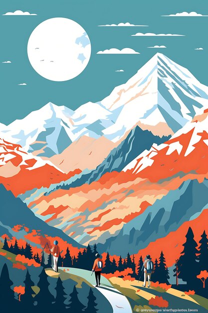 International Mountain Day With Hikers Admiring Views Earth colorful international Posters Stage