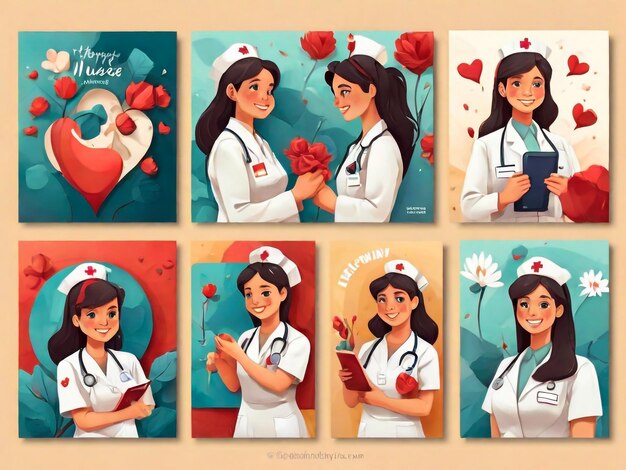 Photo international nurse day vertical banners vector illustration in pink and blue colors isolated on a dark grey background medical and healthcare concept