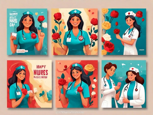 Photo international nurse day vertical banners vector illustration in pink and blue colors isolated on a dark grey background medical and healthcare concept