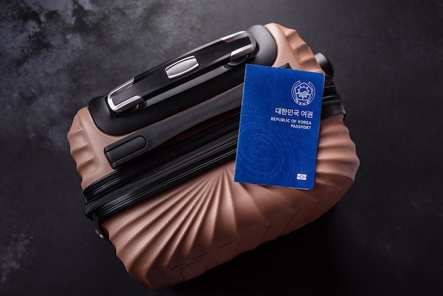 International passport of a citizen of South Korea on a suitcase