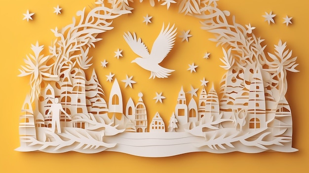 international peace day banner for people freedom in paper cut style