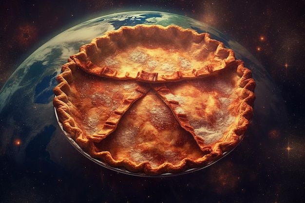 International pi day Mathematical sign pi on a pastry on a planet background