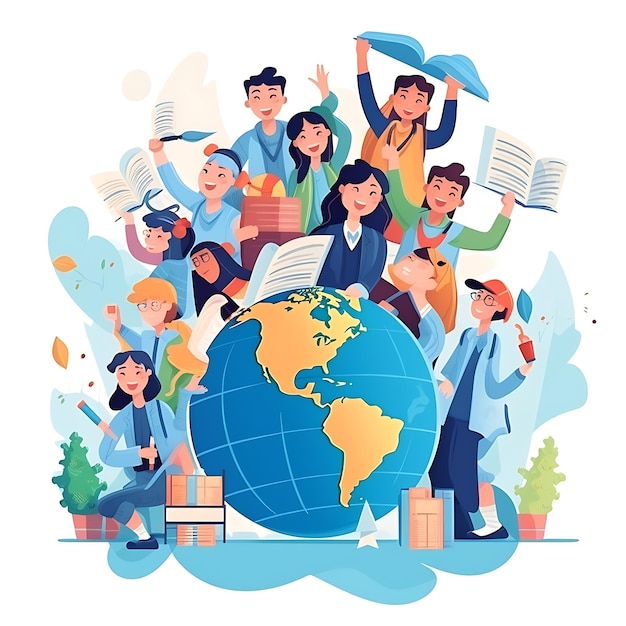Международный день студентов 17 ноября Всемирный день грамотности Плоская иллюстрация С Днем учителя