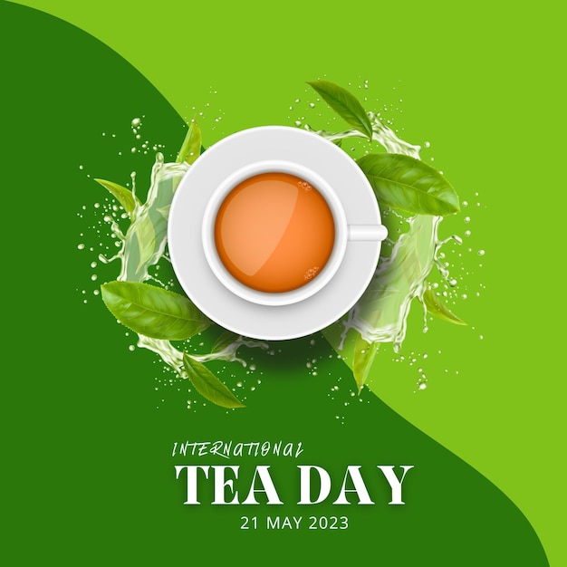 国際茶の日 ベクトルイラスト 国際茶日 緑色の昼時計コンセプト