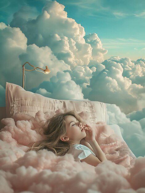 Foto giornata internazionale della donna illustrazione della ragazza carina nuvole colorate poster dell'8 marzo