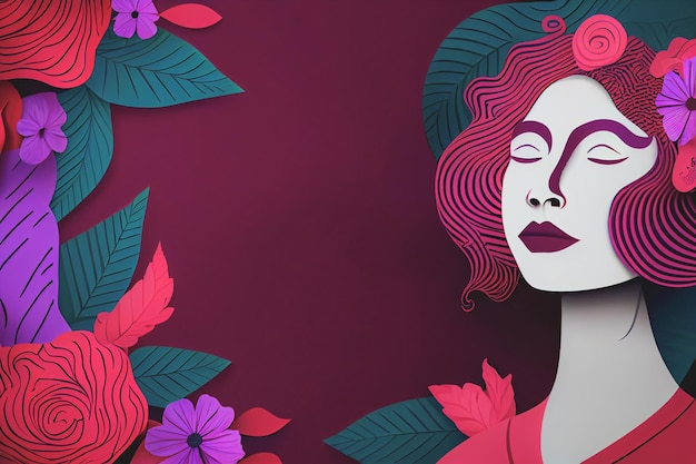 International Women's Day 8 march background with copy space Woman Head Illustration from Side View Happy Women's Day Template for UI Web Banner or Greeting Card Wide angle format banner