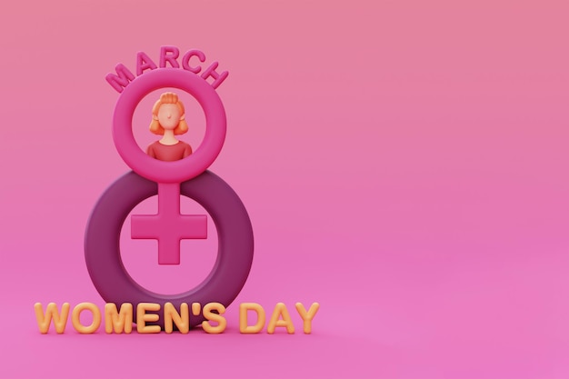 Photo international women's day 8 march cute woman with number 8 female sign hearts and flowers femininity diversity mother's day 3d rendering