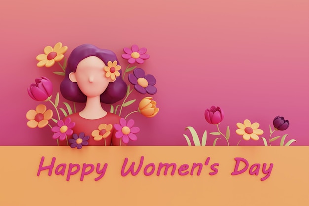 Photo international women's day 8 march cute women with flowers femininity diversity mother's day 3d rendering