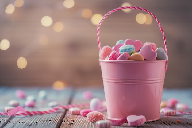 International Women39s Day Pink Bucket with Candy on 8th March