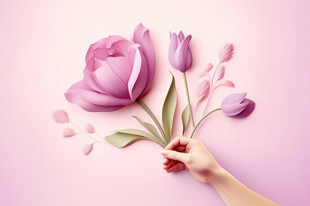 Фото Международный женский день 8 марта фиолетовая бумага цветочные лепестки иллюстрационное искусство для поздравительной карточки