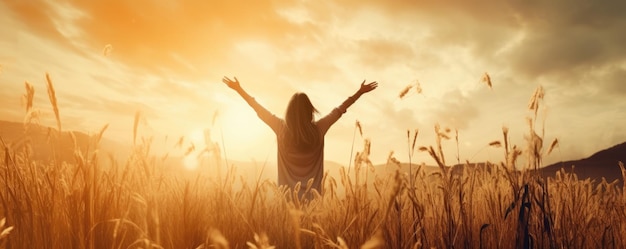 International Womens Day Concept A Silhouette Of A Healthy Woman Raising Her Hands In Praise And Wor