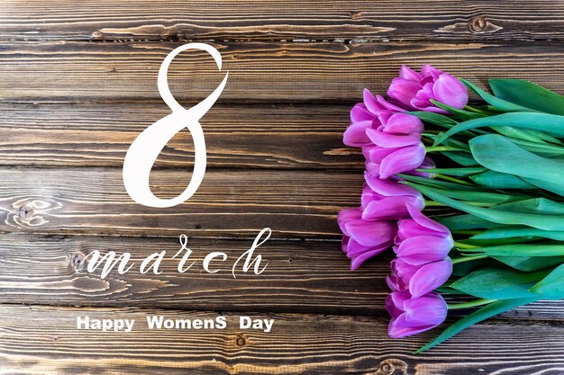 Photo international womens day march 8 flat lay banner greeting card with flowers from march 8