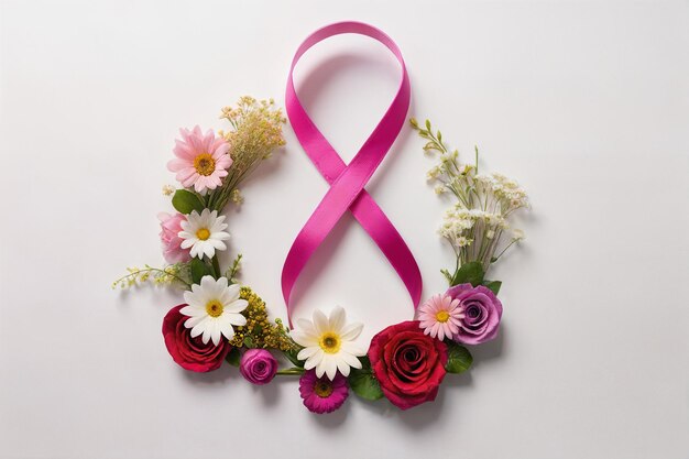 international womens day pink ribbon and flowers pattern