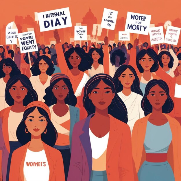 Photo international womens day with women marching for equality