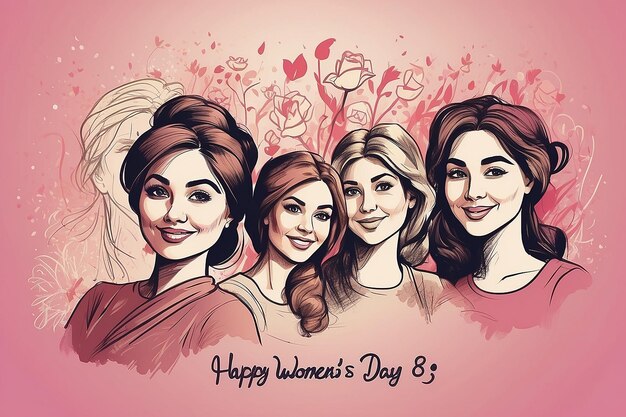 international womens dayillustration happy smiling diverse women standing together
