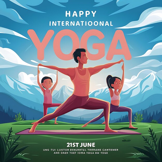 Photo international yoga day celebration banner or poster template design with vector illustration