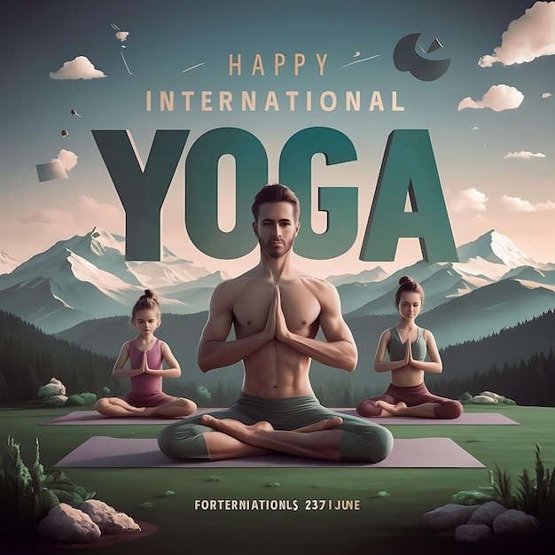 Photo international yoga day celebration banner or poster template design with vector illustration