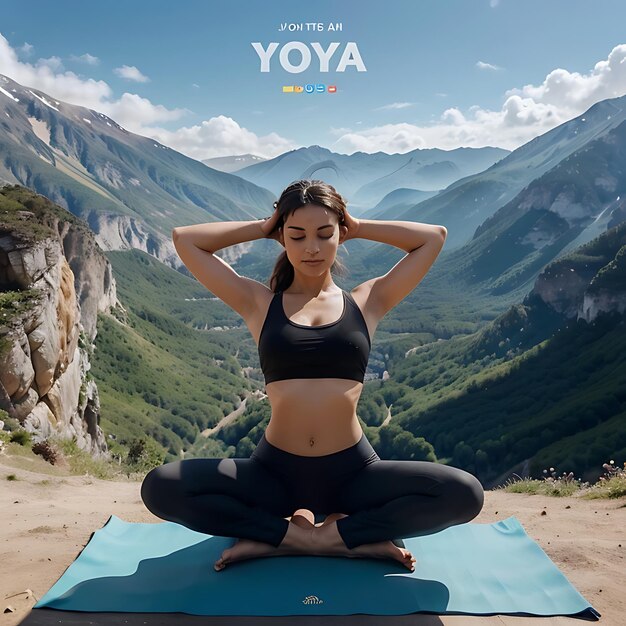 Foto banner o modello di poster per la celebrazione della giornata internazionale dello yoga con illustrazione vettoriale