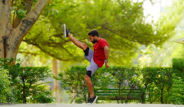 International yoga day image boy doing yoga in various position at park