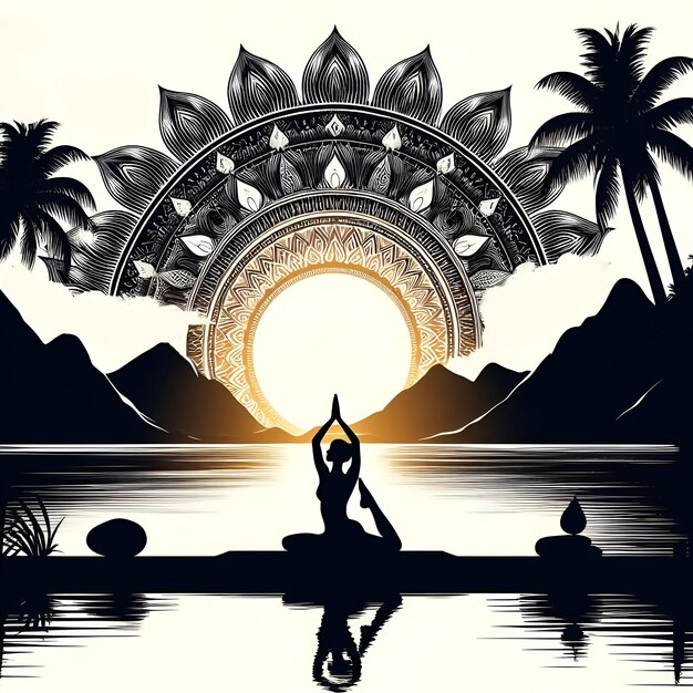 Photo international yoga day silhouette art generated by ai