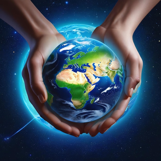 Internationale Dag van de Aarde Handen die de planeet Aarde teder knuffelen 1