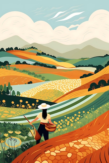 Internationale Dag van de Vrouwen op het platteland Met vrouwelijke boeren Werken kleurrijke internationale posters Stage