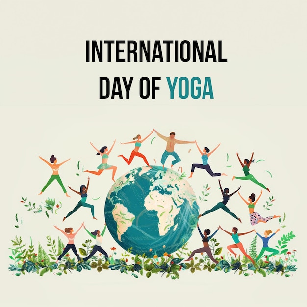 Foto internationale dag van yoga: diverse mensen in eenheid met de natuur